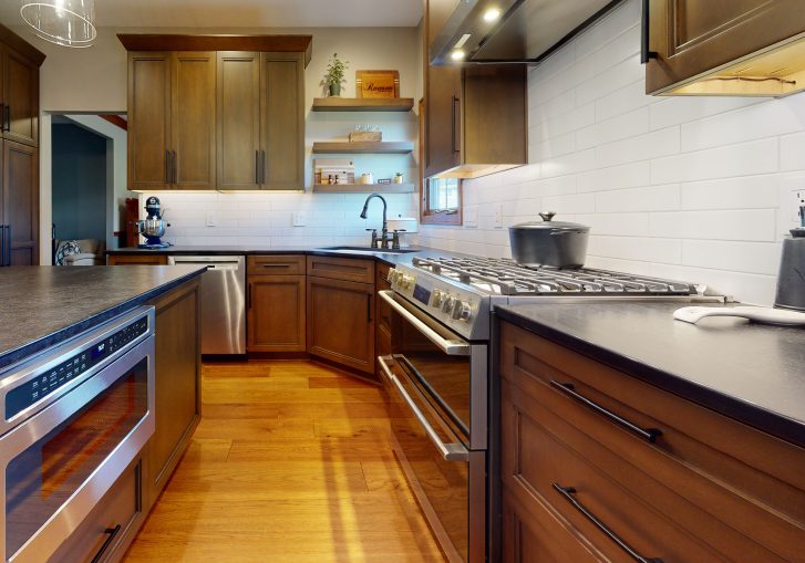 No kitchen remodel is complete without the right appliances. This kitchen features high-end commercial appliances, which not only enhance cooking efficiency but also elevate the overall aesthetic of the space. A microwave drawer was installed for a sleek, modern touch, providing easy access and saving valuable counter space.